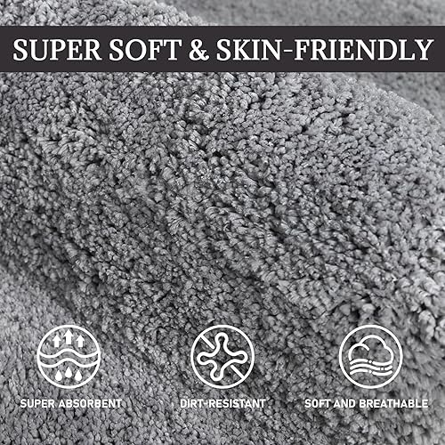 Miniatura 2 de Alfombras de baño grises de 23.6 x 16.9 pulgadas, extra suaves, absorbentes, gruesas, peludas, antideslizantes, de secado rápido, lavables a