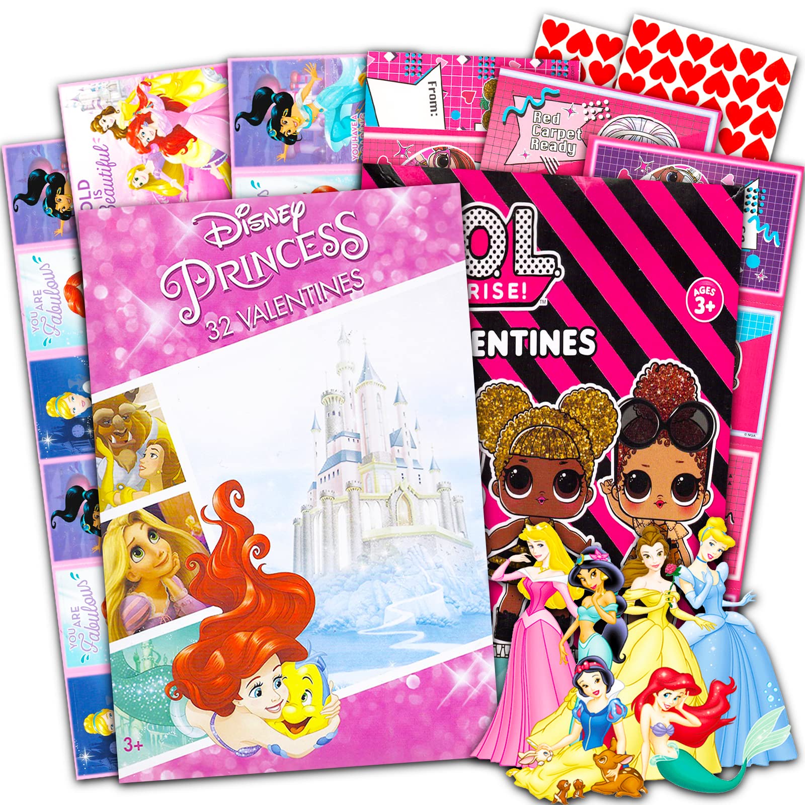 Classic Disney Disney Princess Girls Valentines Cards for Classroom Gift Exchange - 64 Pc Disney Princess and LOL Valentine Cards for Kids (Boxed Preschool School Classroom Pack)