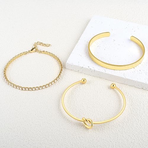 Miniatura 5 de Zalcon Gold Bangle Cuff Bracelets for Women 14k Gold Plated Cubic Zirconia Tennis Bracelet Non tarnish Love Knot Bracelets Stack Cuff Bangles