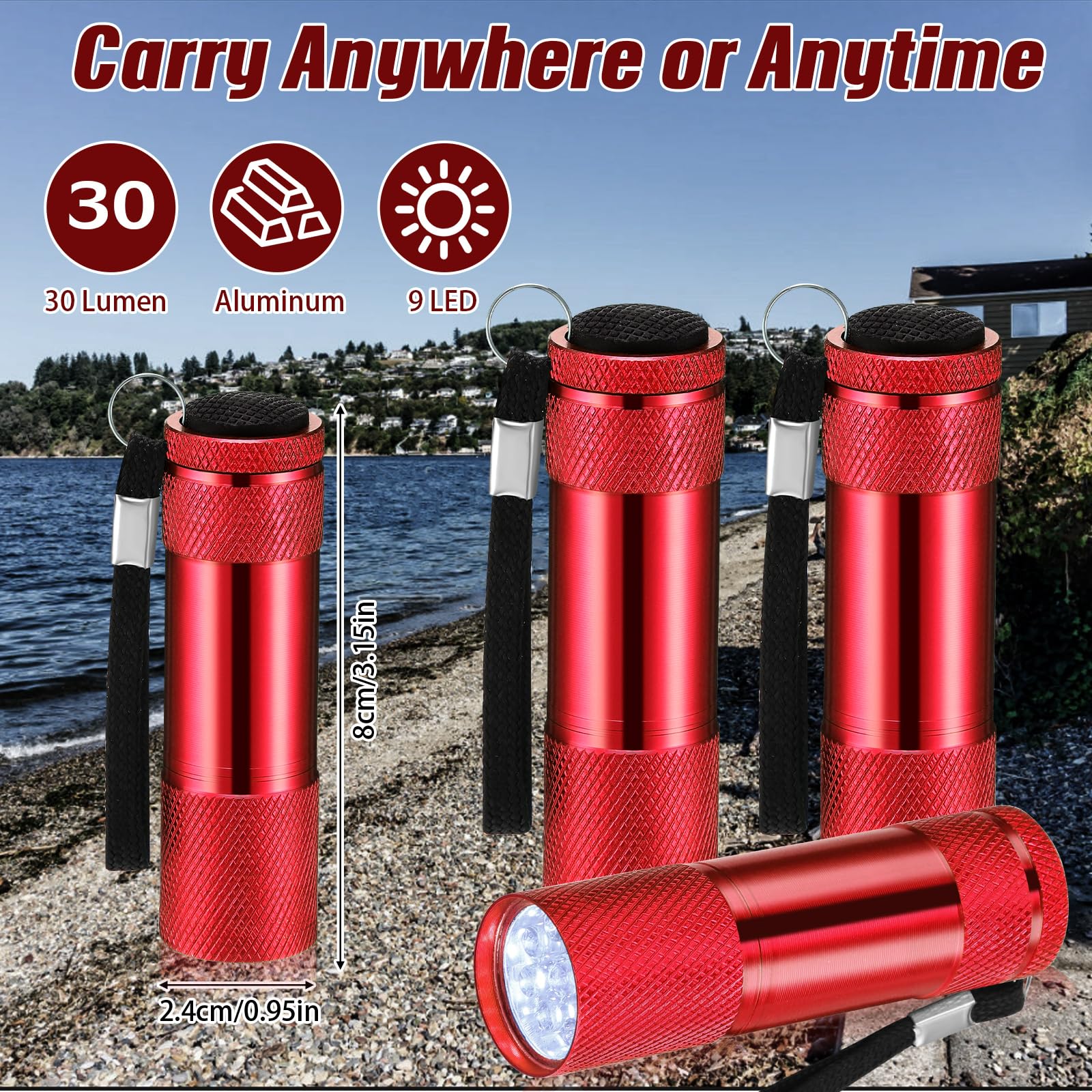VIHOSE 32 mini linternas a granel, luz de flash de mano de aluminio brillante con cordón, pequeñas linternas LED para niños, lectura nocturna, emergencia, camping, senderismo, baterías no incluidas