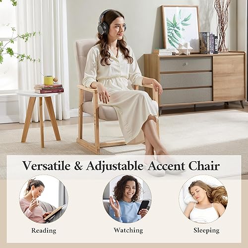Miniatura 3 de KCC Silla reclinable ajustable de tela pequeña, sofá individual con respaldo ergonómico, silla decorativa para sala de estar, guardería, dormitorio,