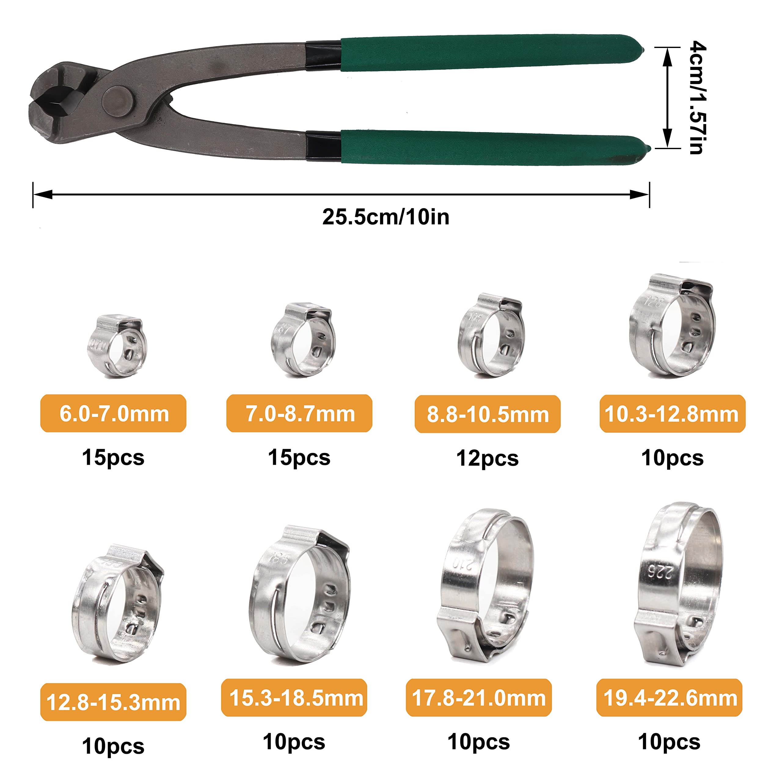 92-teiliges Schlauchschellen-Set Aus Edelstahl – 1/4-15/16 Zoll, Inkl. Zange & Handschuhe, Für Auto & Rohre