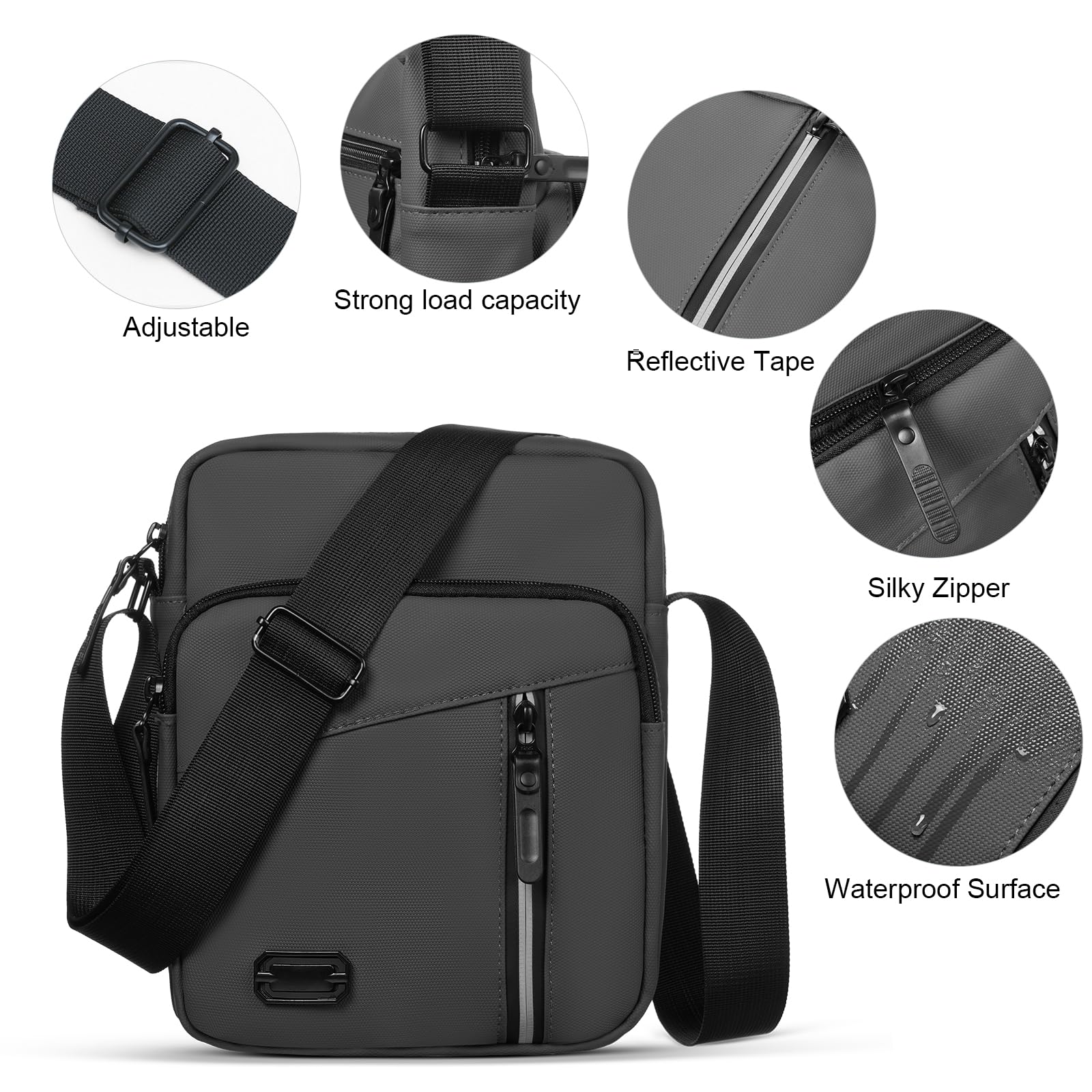 Aucuu Borsello Tracolla Casuale da Uomo, Borsa a Spalla di Grande Capacità, Messenger Impermeabile, Multitasche per Lavoro Viaggio Quotidiano