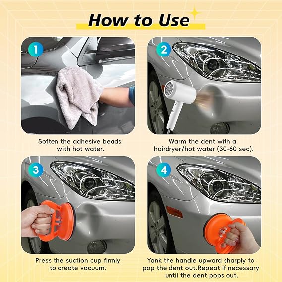 Car Dent Puller Kit, 3 PCS Dent Removal Tool with Heavy Duty Suction Cups, Dent Remover for Car Surface, Tiles, Glassand Smooth Surface Lifting (1 Large Orange & 2 Small Black)