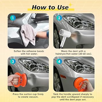 Car Dent Puller Kit, 3 PCS Dent Removal Tool with Heavy Duty Suction Cups, Dent Remover for Car Surface, Tiles, Glassand Smooth Surface Lifting (1 Large Orange & 2 Small Black)