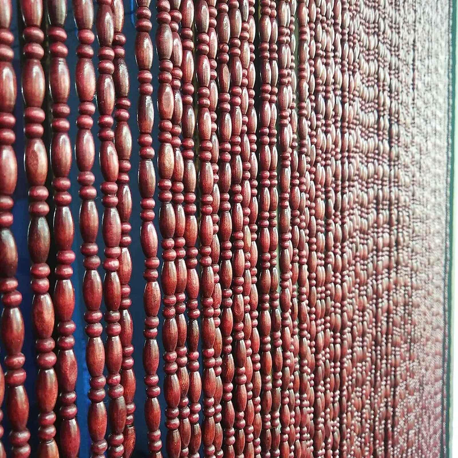 Rideau de porte en perles de bois 90x140 cm à 45 brins pour séparation de pièces