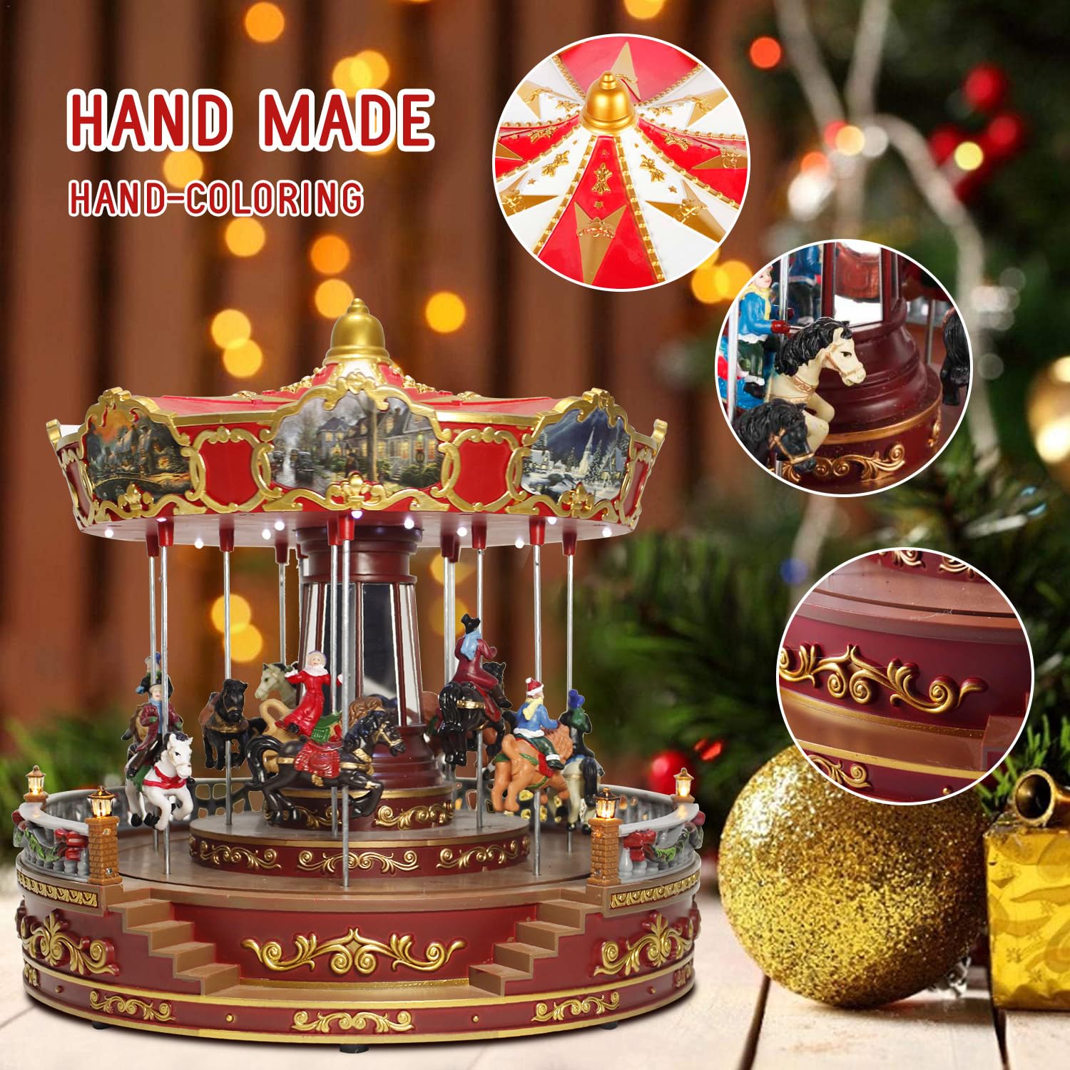 Decoración De Carrusel Navideño, Caja Musical Navideña Giratoria LED, Carrusel Que Gira con Música Se Mueve hacia Arriba, hacia Abajo Y Gira, Agrega Atmósfera Navideña
