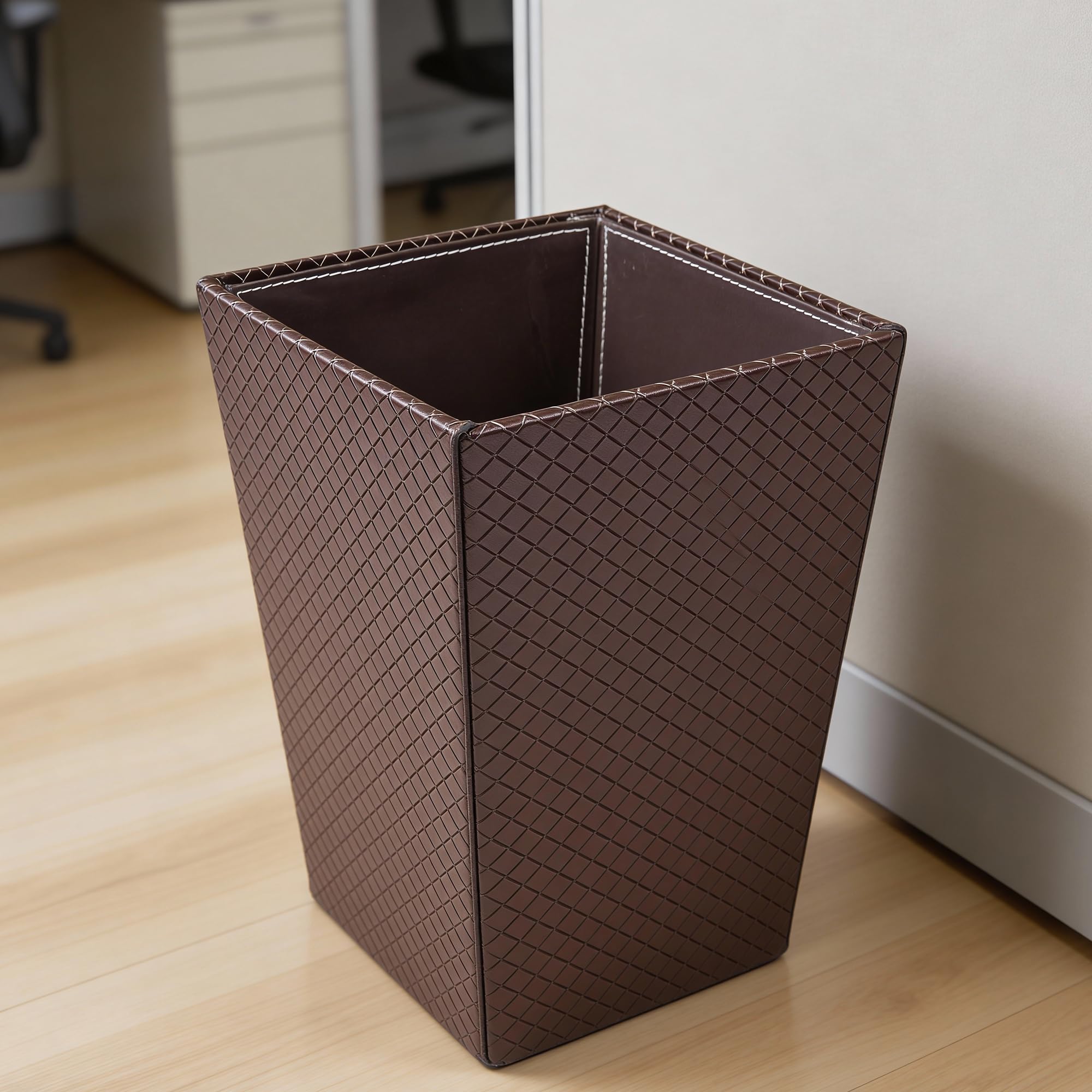 Encasa XO Leather Dustbin for Home | 7 L (18.5x26 cm)(Medium) Waste Bin for Bedroom, Washrooms, Kitchens Office, Hotel | Noise free, Floor Safe Trash Can | Textured Leather Garbage Bin - Copper