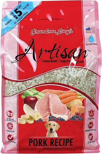 Grandma Lucy's Alimento artesanal para perro, sin granos y congelado, cerdo artesanal, bolsa de 3 libras