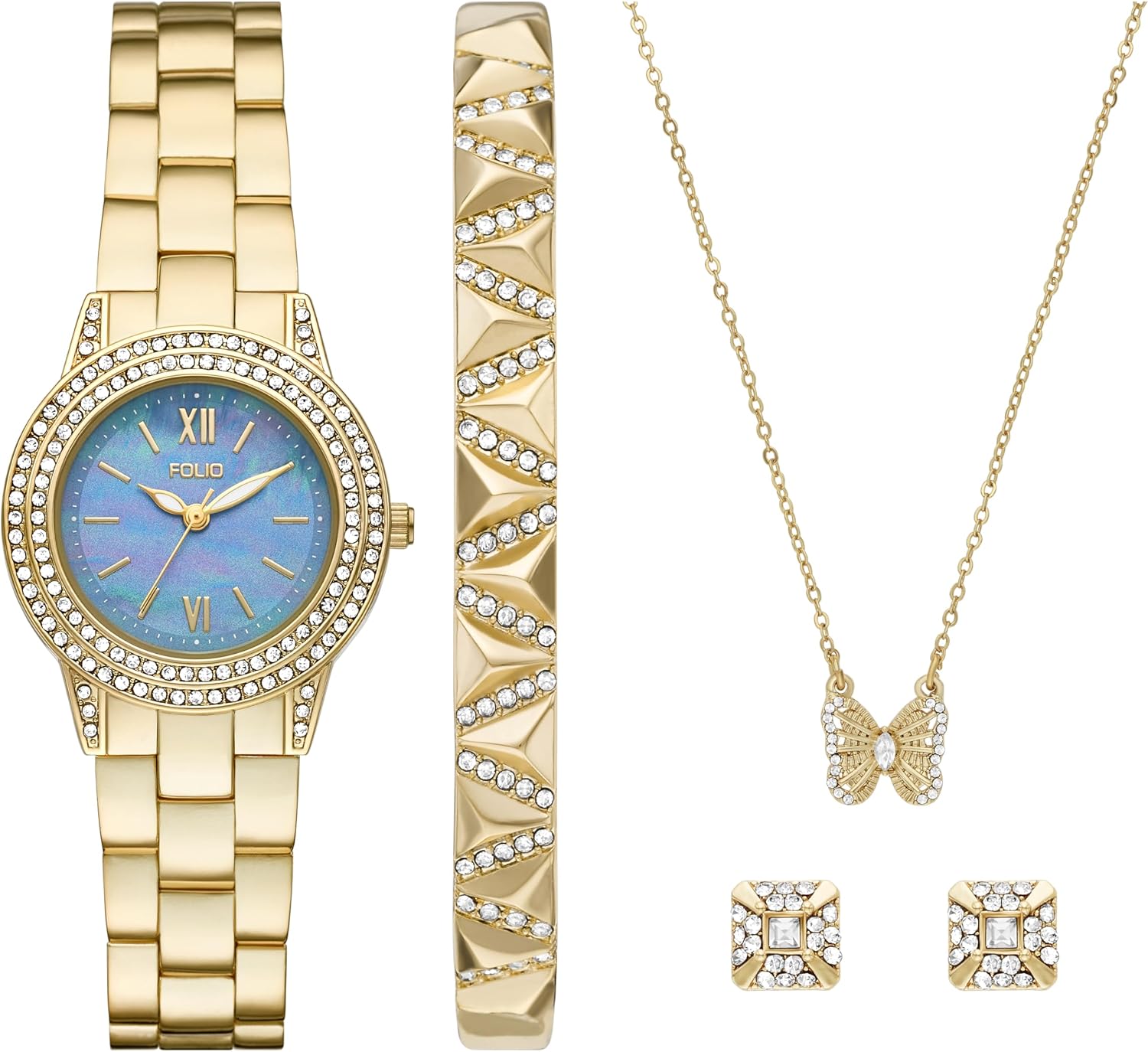 Amazon.com: Folio Ladies' Three-Hand Gold-Tone Watch : Clothing, Shoes