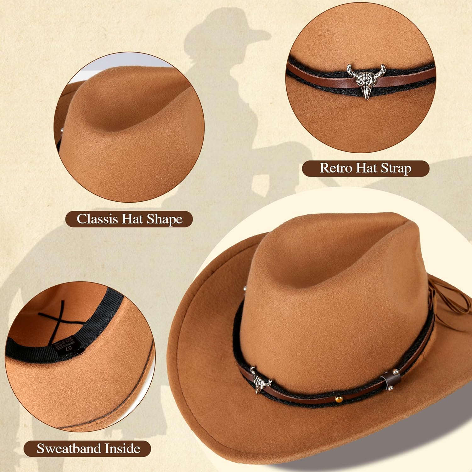 GERVAISE Womens Western Cowgirl Costume 70s Hippie Tassels Fringe Vest outfit Hat 5pcs - Image 7