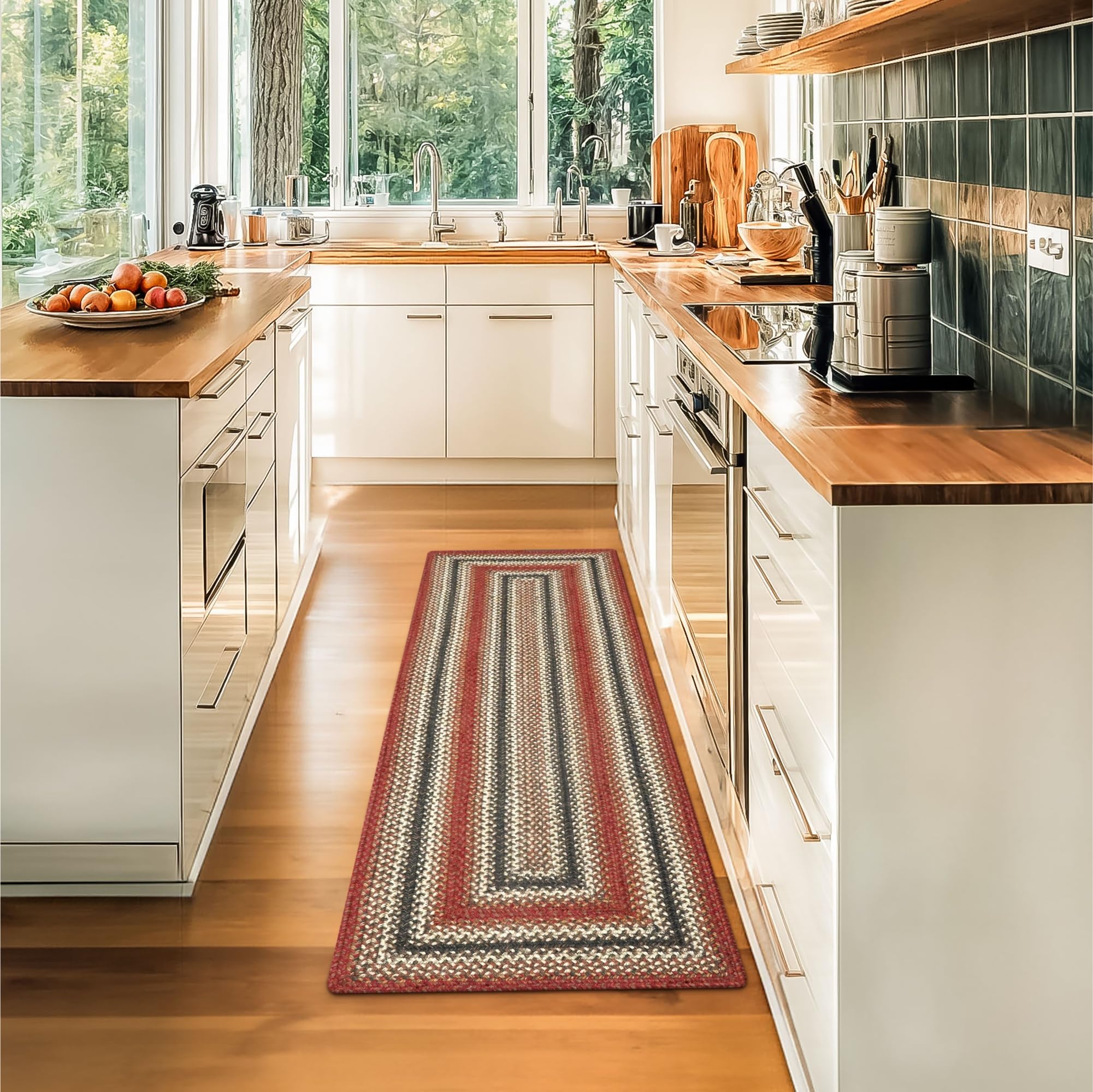 Homespice Chester Braided Rug Runner 22x72 - Durable Jute Kitchen Runners for Lodge and Cabin Style Decor