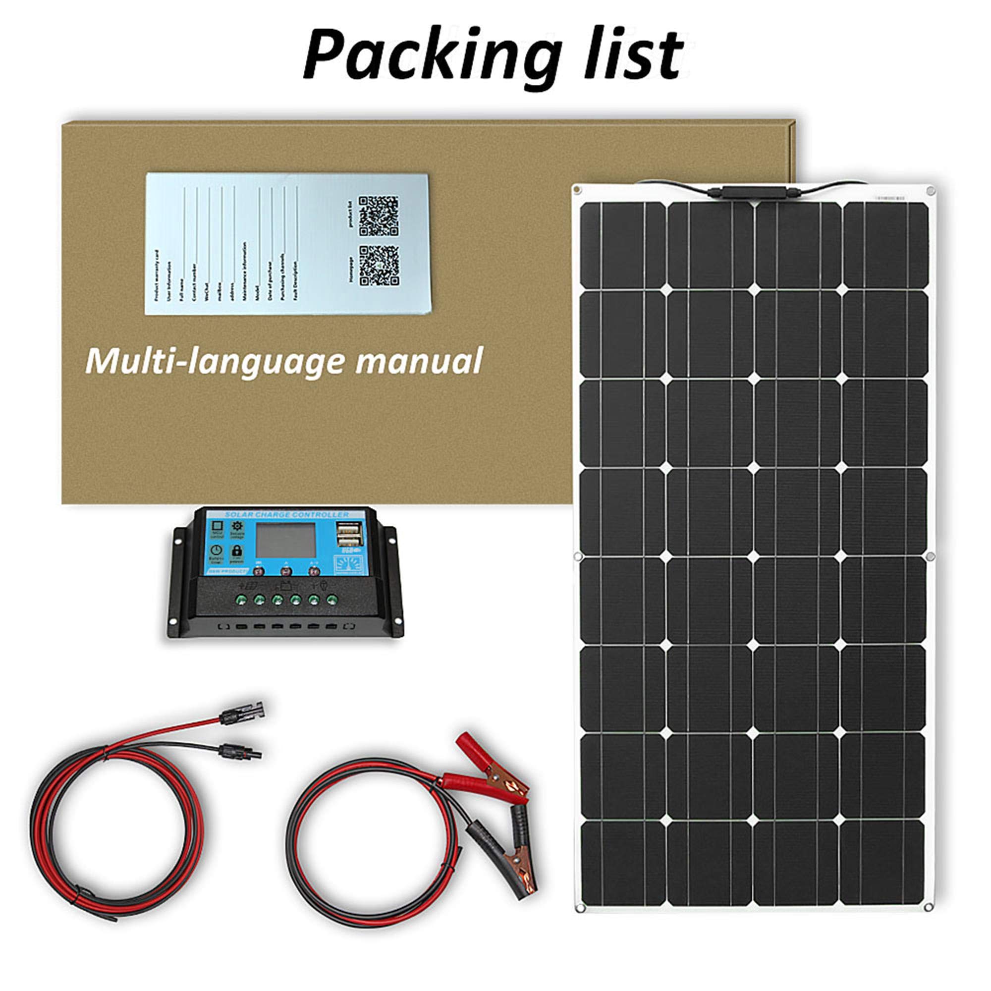 Elastyczny Monokrystaliczny Panel Słoneczny 100W 12V z regulatorem ładowania słonecznego 10A i kablem solarnym 3 m, do przyczepy kempingowej, poza siecią, do ładowania akumulatora RV