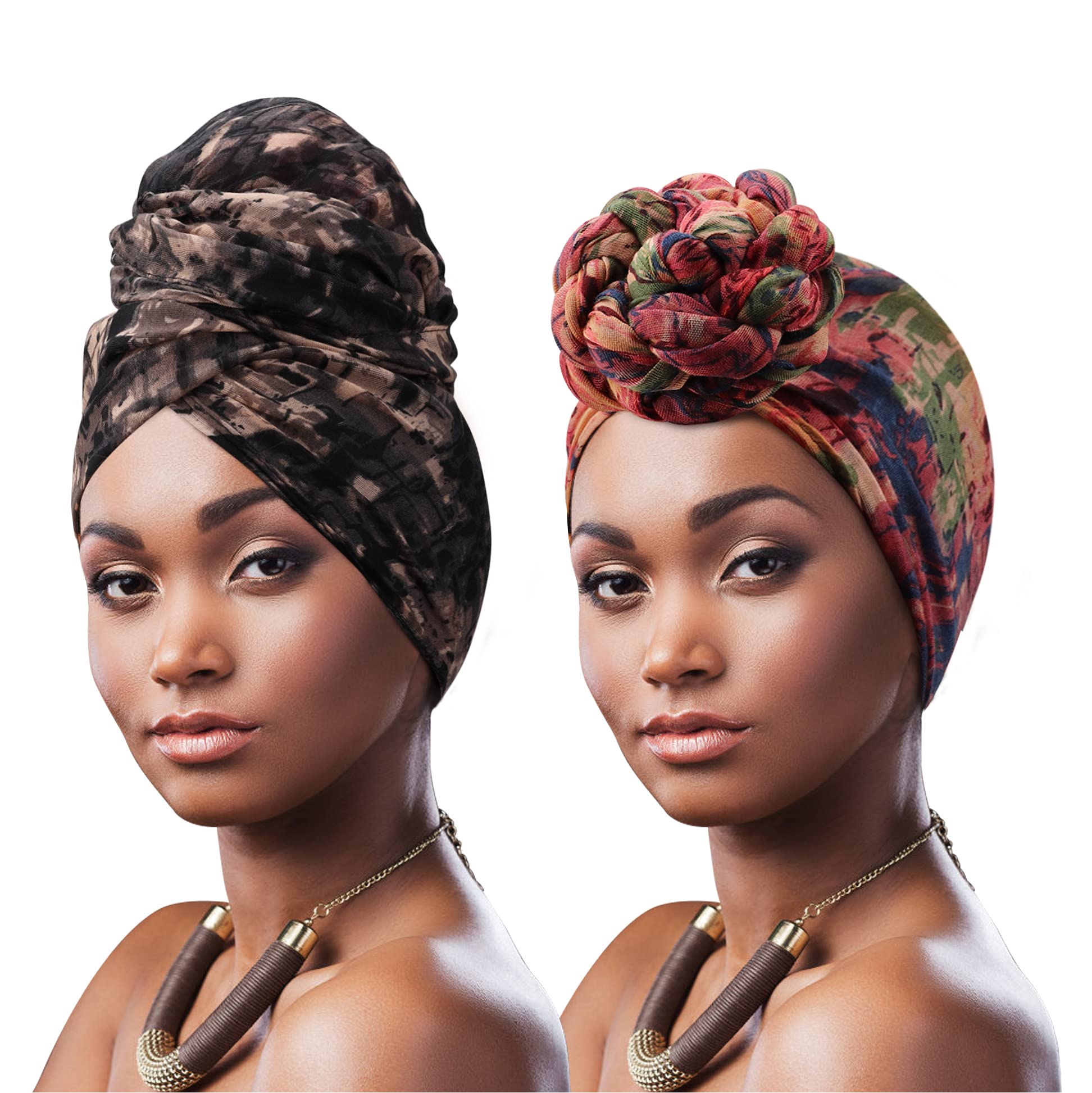 DRESHOW Head Wraps for Black Women Stretch Head Scarf Women Turban Long Soft Head Wrap