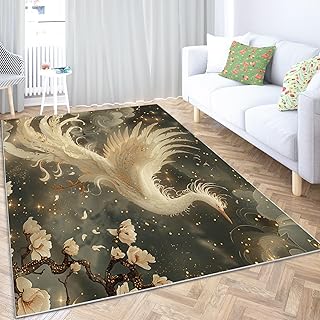 ラグマット 花のフェニックス鳥 160 x 230cm 3D効果 カーペット 洗えるラグ 防ダニ 防音 手触り 耐摩耗性 抗菌防臭 玄関マット ラグ ホール/リビング/ベッドルーム プレイマット 家庭用 オフィス用 マット