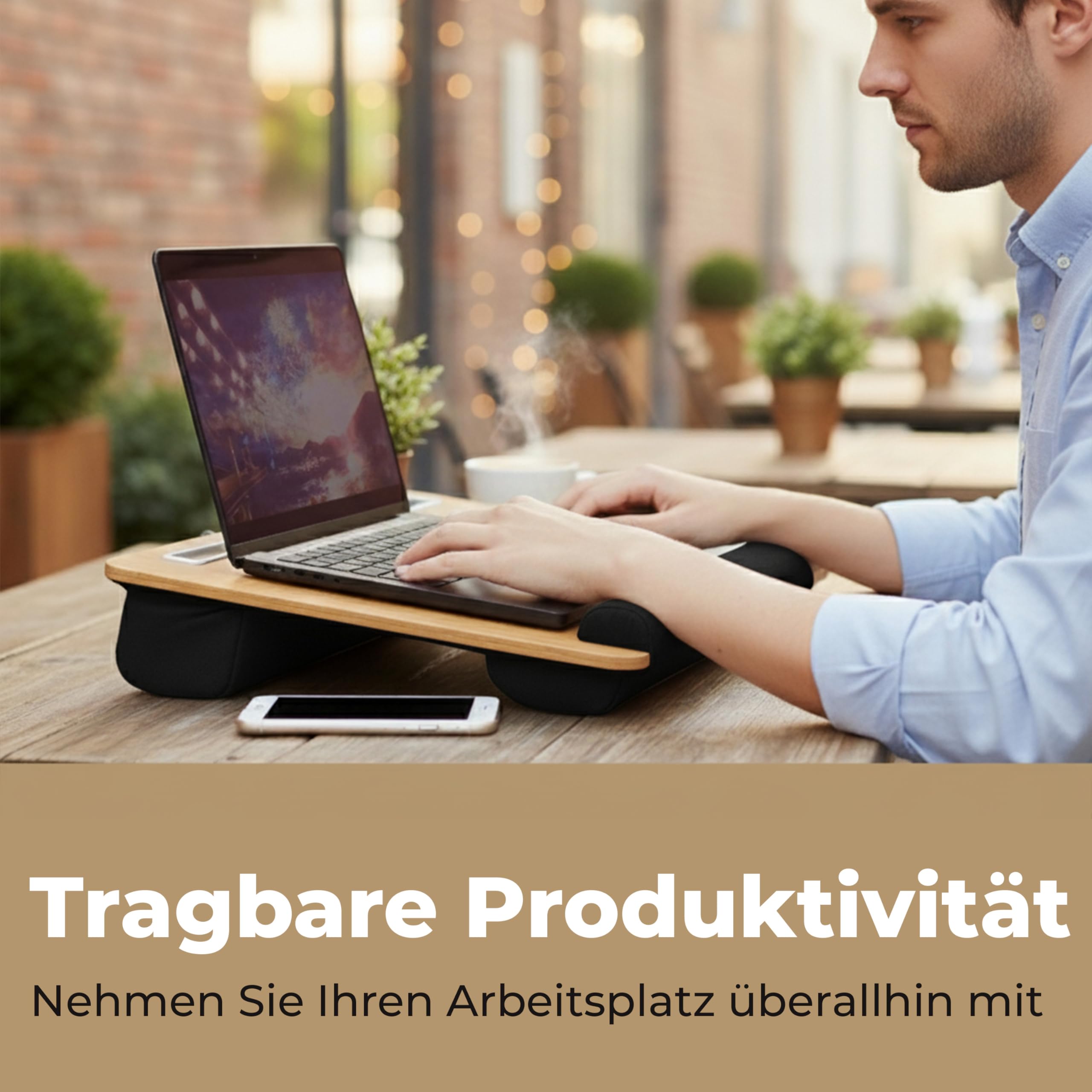 Poduszka na laptopa do łóżka i sofy – taca na kolana z poduszką, uchwytem na telefon komórkowy i podkładka na nadgarstek, pasuje do laptopa o przekątnej ekranu do 17", lekka i wygodna do biura, nauki