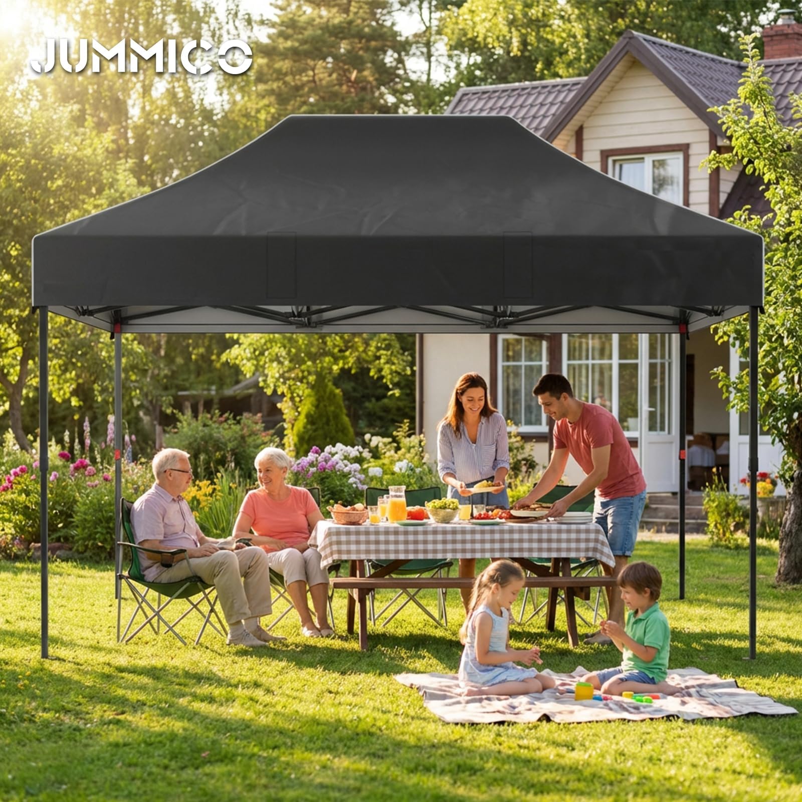 JUMMICO 3x4.5m Schwerlast-Faltpavillon für Extremes Wetter｜Spitzdach & 110g silberbeschichtetes Oxford｜Verstärkte Klettfixierung｜Mehr Stauraum & Stabilität
