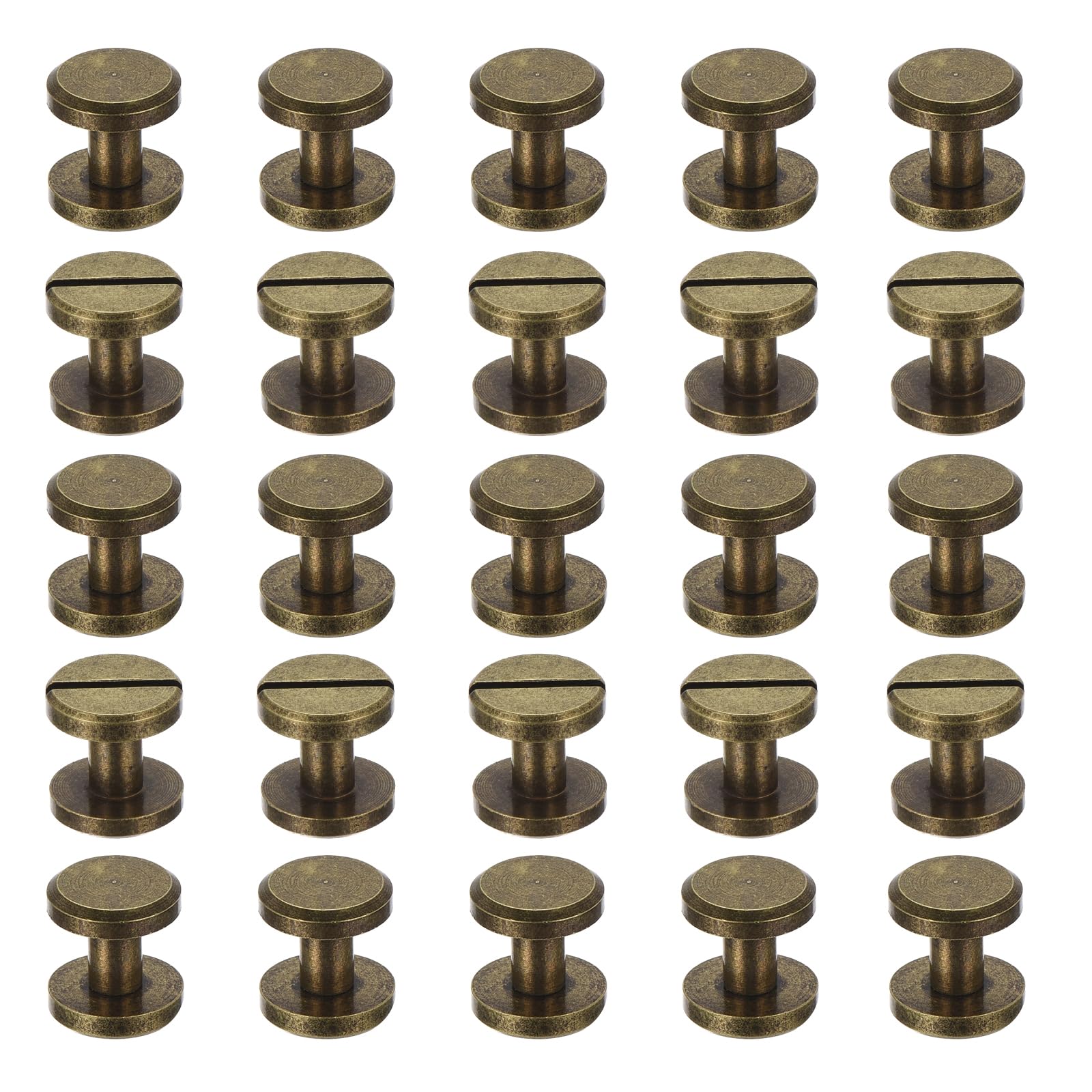 PATIKIL 25 Sets Chicago Screws, 10mm L Chicago Screw Slotted Binding Post Screw Bolts Rivets Brass Fasteners Connectors for Leather Belt Scrapbook
