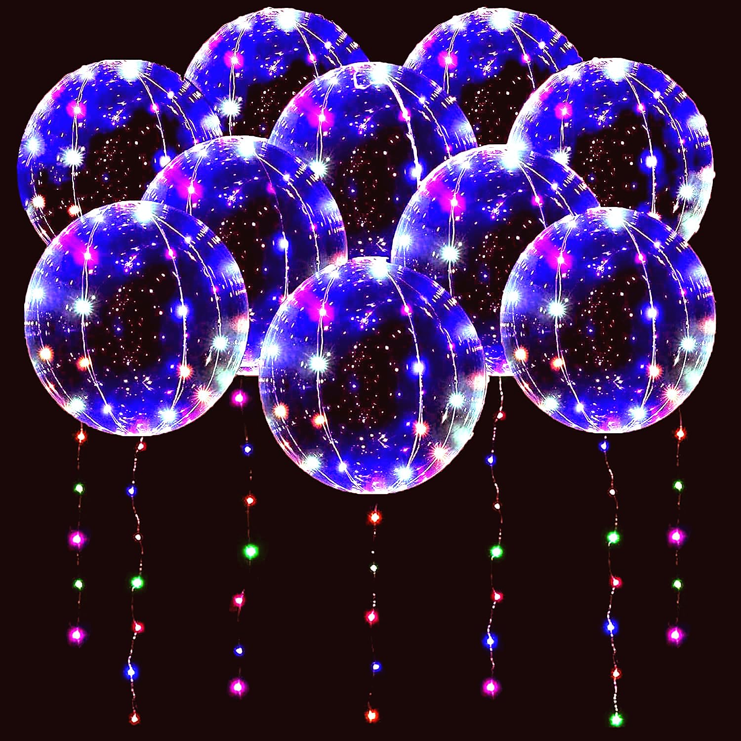 LED Bobo Balloons 10 PACKS,20 Inches Light Up Balloons Helium Style,Glow Bubble Balloon for Christmas Wedding Birthday Valentines Day Halloween Party Supplies Decorations (Colorful)