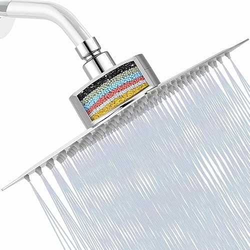 Miniatura 11 de Cabezal de ducha filtrado, cabezal de ducha de lluvia de alto flujo de acero inoxidable con cartucho de filtro de agua dura de 15 etapas para