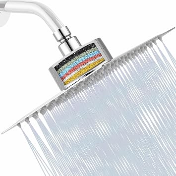 Filtered Shower Head, High Pressure Showerhead with Filter for Hard Water Remove Chlorine and Harmful Substances, 25 cm Square Rainfall Shower Head Chrome