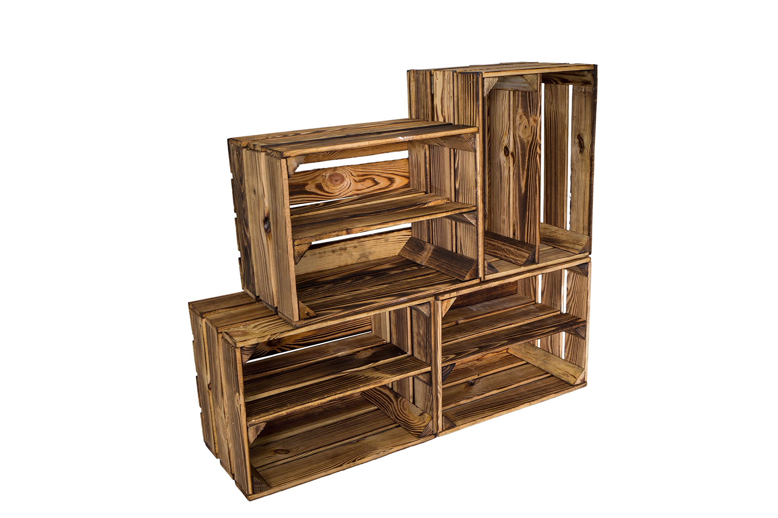 Zapatero flameado Bella Mini para niños con tabla intermedia de 40 x 30 x 25 cm / cajas de manzanas, cajas de vino, cajas de madera del antiguo país (6 x zapateros mini para niños)