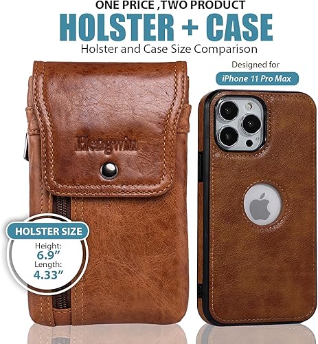 Miniatura 2 de Hengwin Funda de piel auténtica 2 en 1 compatible con iPhone 14 Pro Max iPhone 13 Pro Max, funda para teléfono celular con clip para cinturón +
