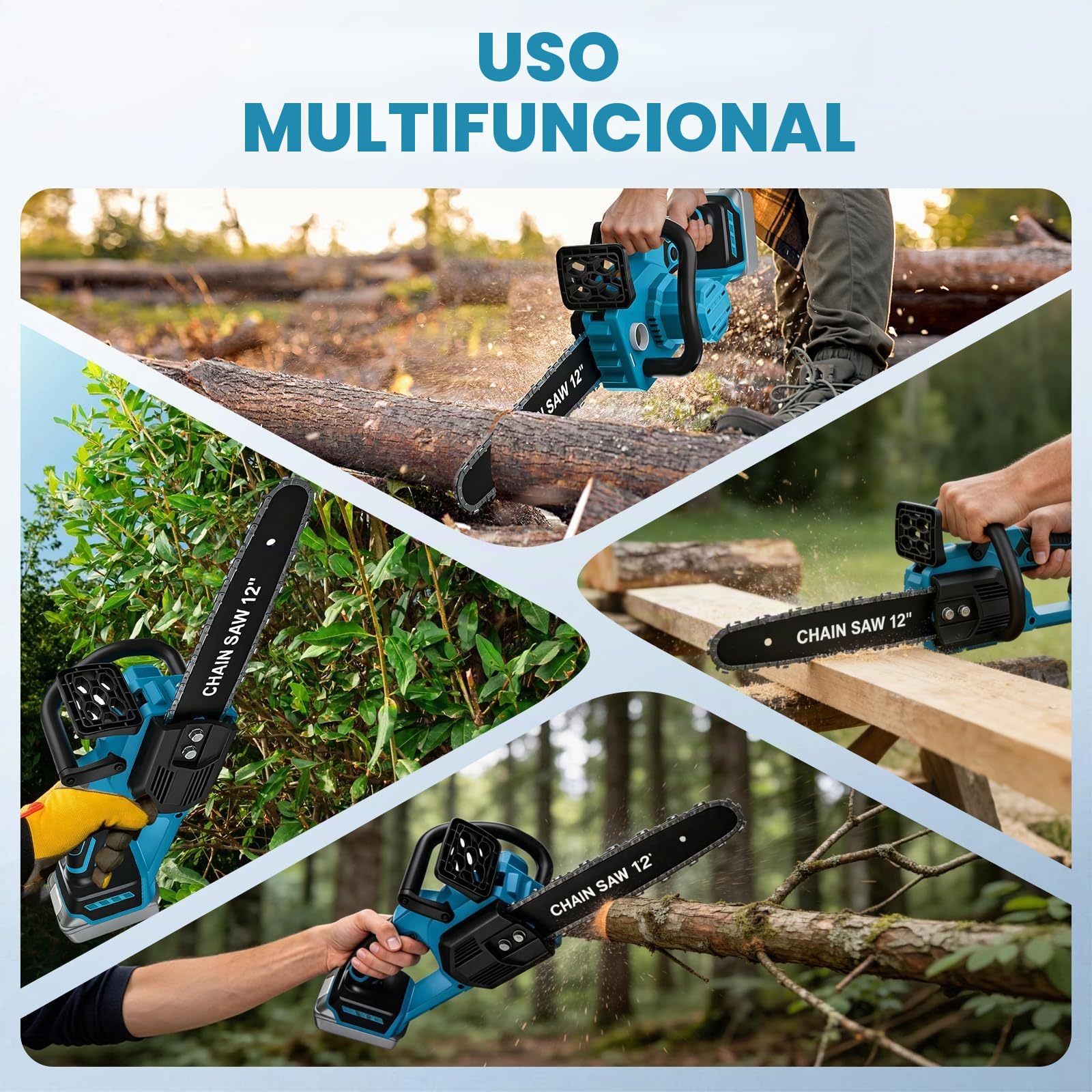 Motosierra a batería motosierras eléctricas de compatibles con Makita 18V | 12 pulgadas motosierra a batería sin escobillas, motosierra de mano de 30 cm, para carpintería y jardín (sin batería)
