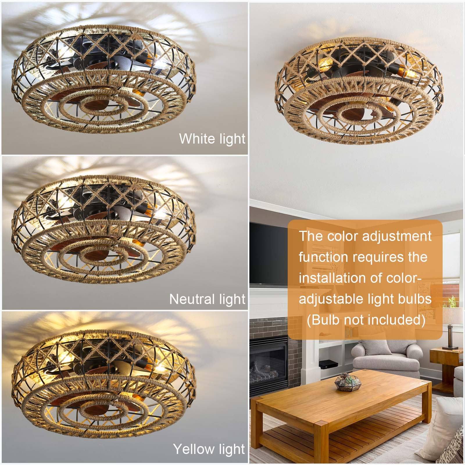 Lustre ventilateur de plafond en bois vintage industriel avec lumière