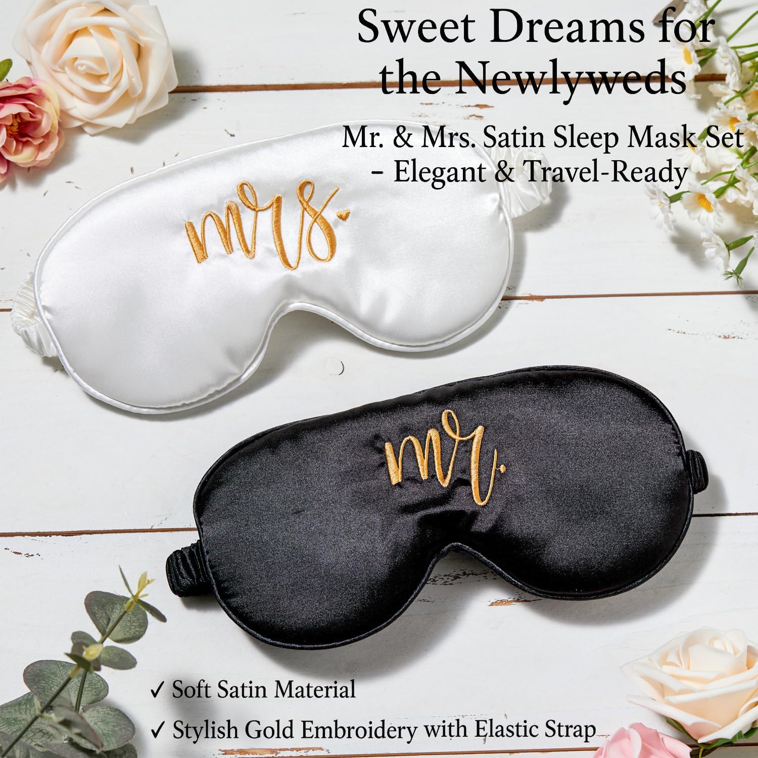 Mr and Mrs Honeymoon Travel Gift Set, Includes Embroidered Passport Covers, Luggage Tags, Eye Masks, Honeymoon Sand Keepsake Jar, Picture Frame, Honeymoon Funds Envelope (Classic)