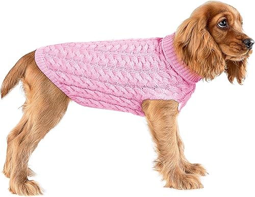 Miniatura 6 de SHIAOMIN Suéter cálido de cuello alto para perros, suéter de punto trenzado para cachorros, ropa de invierno gruesa y cálida para perros, clima frío