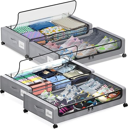 Miniatura 8 de Almacenamiento Debajo de la Cama con Ruedas, 2-Pack Contenedores de Almacenamiento Debajo de la Cama con Tapas Transparentes, XXL 60L Organizador de
