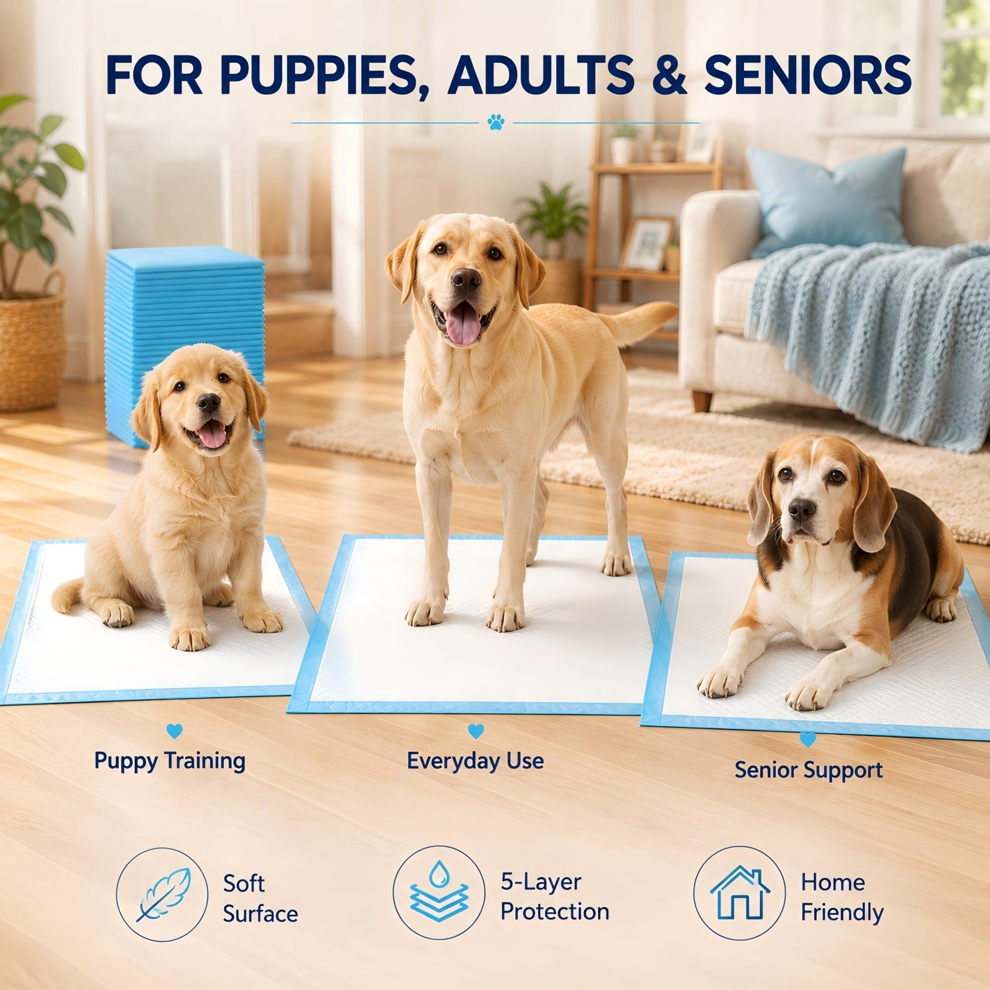 Boscute Almohadillas de entrenamiento para perros superabsorbentes y a prueba de fugas, tamaño jumbo, 36 x 36 pulgadas, almohadillas de entrenamiento desechables gruesas de secado rápido para