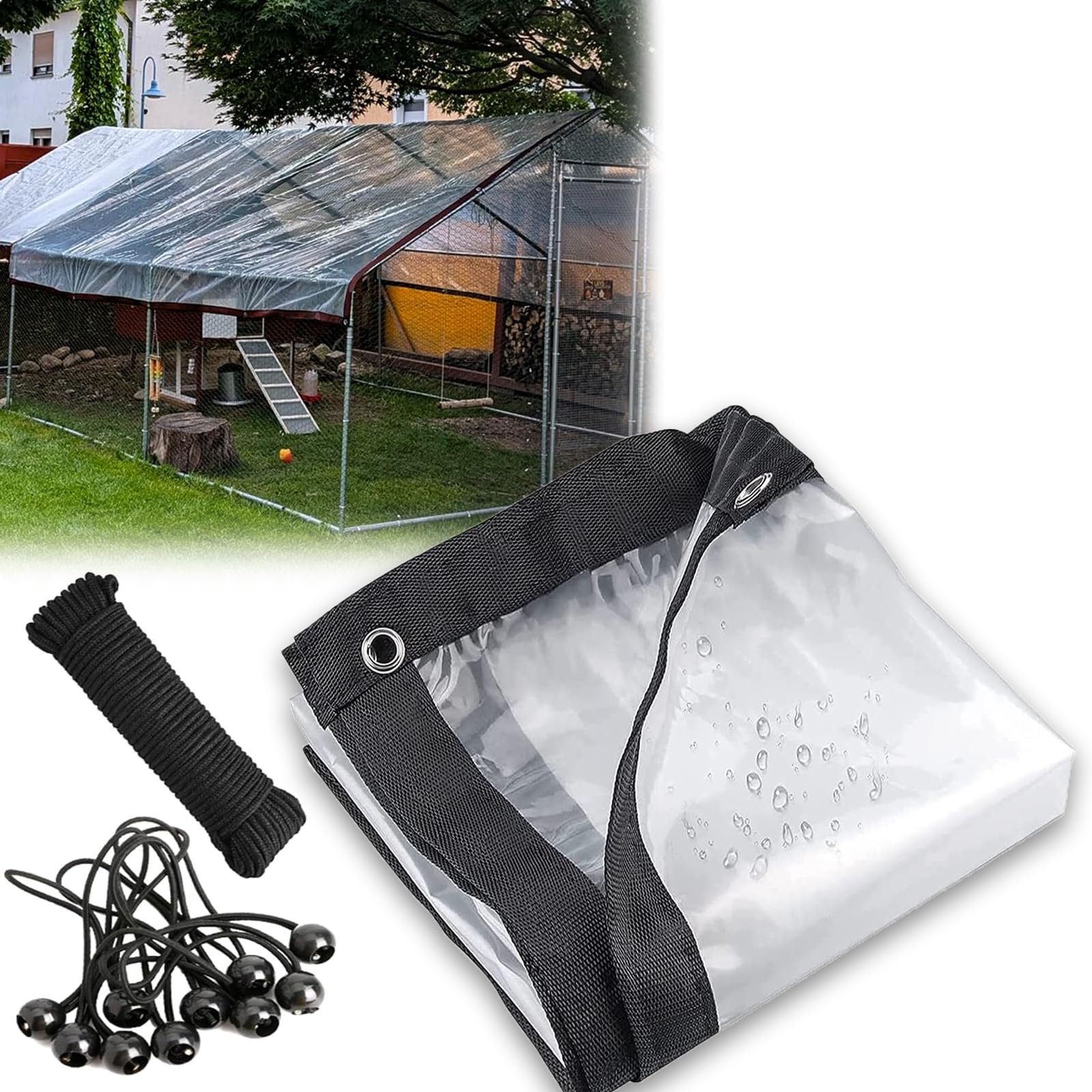 Bâche imperméable transparente résistante à la pluie avec œillets de fixation