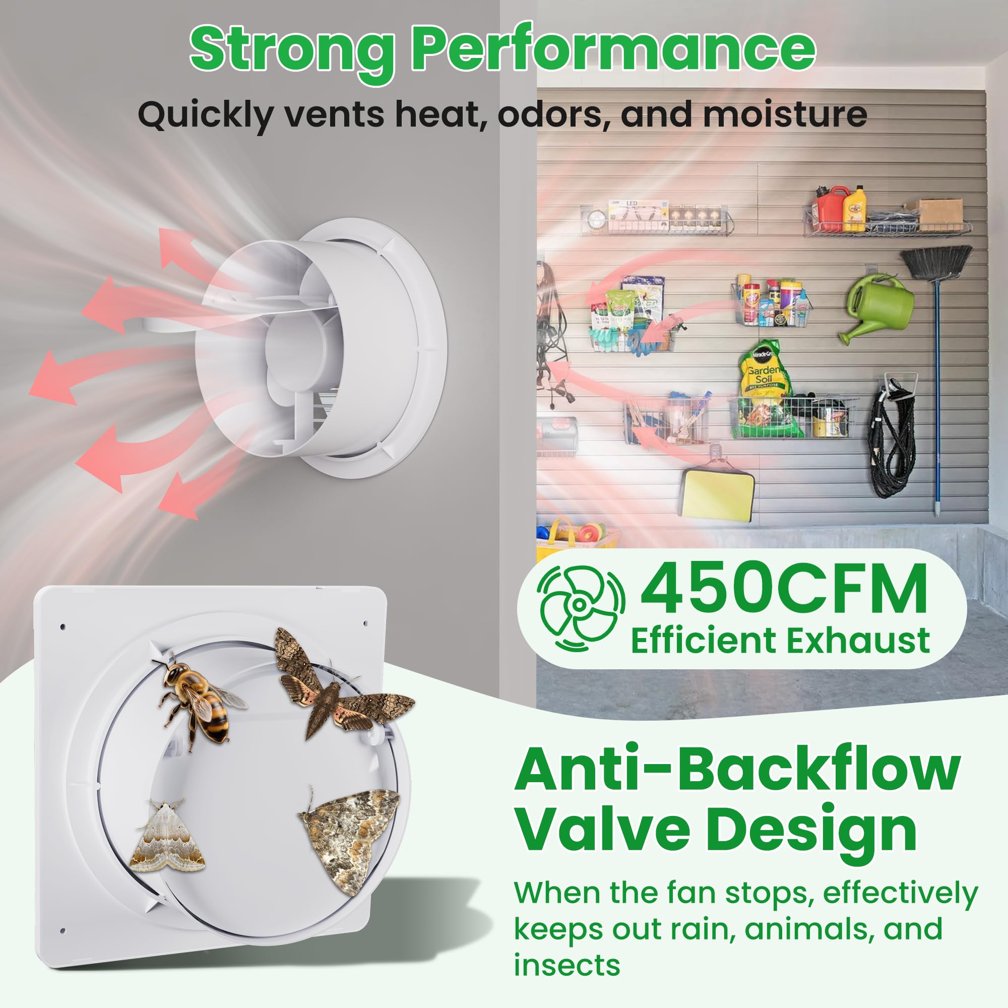 Ventilateur d'extraction Solaire 24000mAh 25W avec Batterie et clapet Anti-Retour, étanche