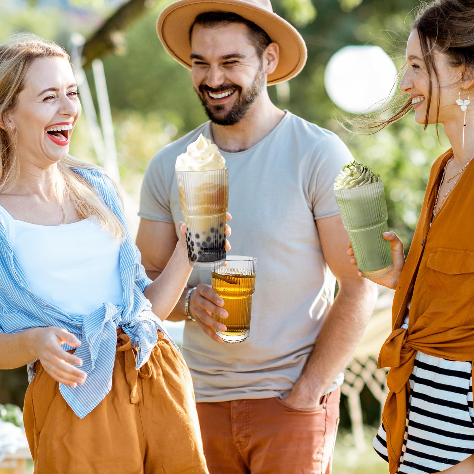 Trinkgläser, geriffelt, 540 ml, 2 Stück, altmodische Gläser, verdicktes Glas für Eiskaffee, Smoothies, Cocktails und Säfte, perfekt für Familien und Partys (2)