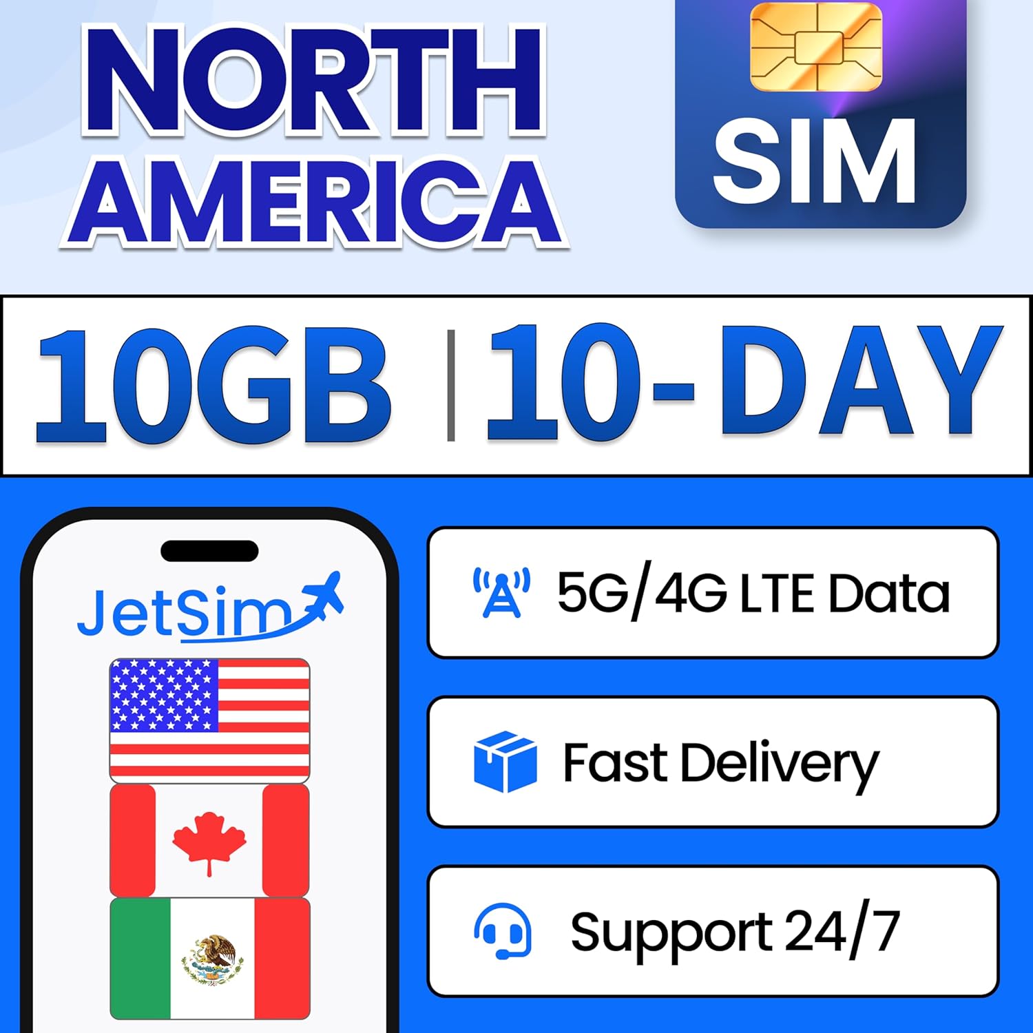 International Sim Card for USA, Canada, Mexico 30 Days Unlimited Data with 30GB High-Speed Mobile Internet Data Travel Sim Card