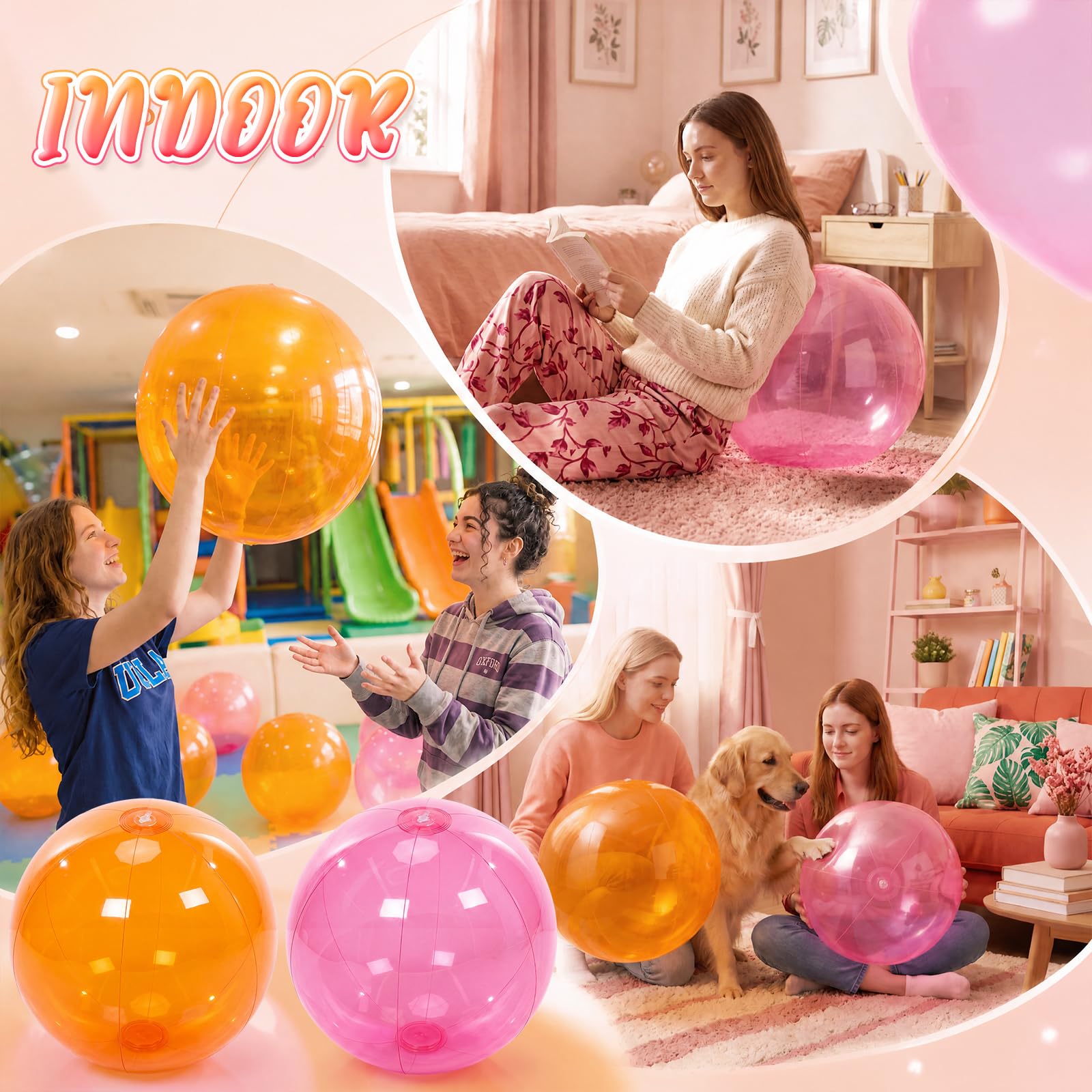 Lot de 8 ballons de plage roses et oranges de 40,6 cm - Ballons gonflables et flottants pour enterrement de vie de jeune fille - Coucher de soleil - Été - Piscine - Plage - Fête