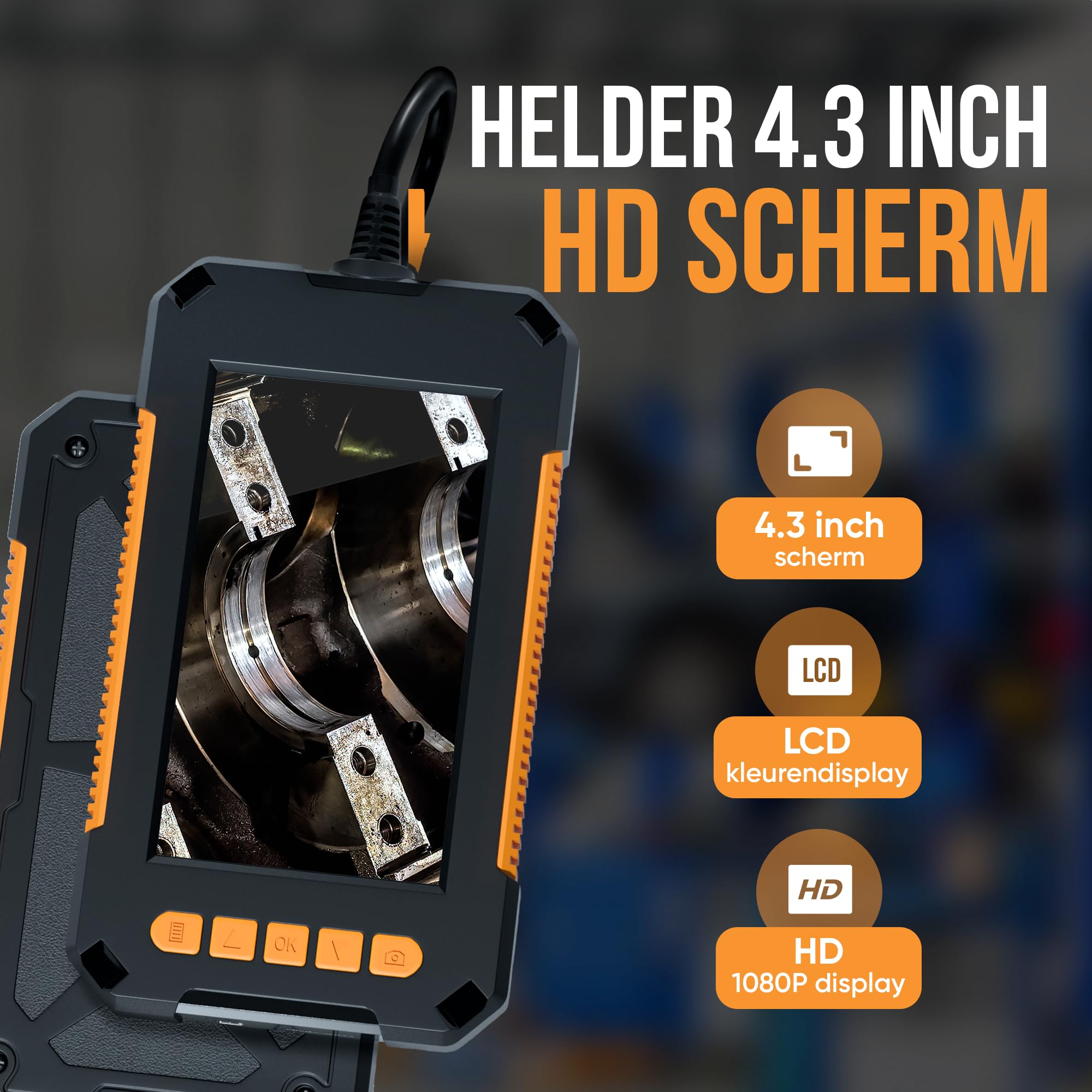Industriële Endoscoopcamera Met 5m Flexibele Kabel En 4,3 Inch Scherm 1080p Hd Waterdicht Met Led Verlichting