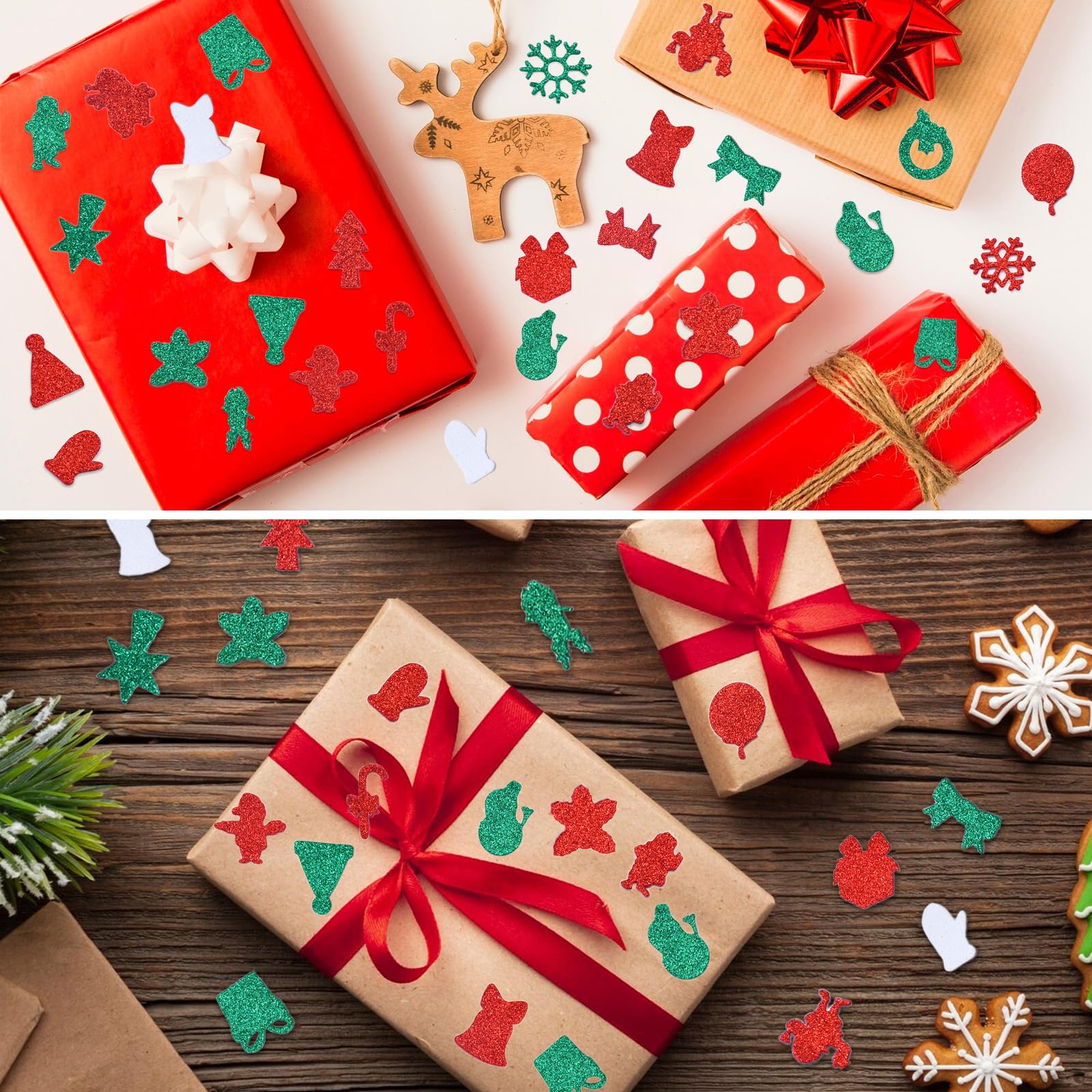 300 Stück Weihnachts-Glitzer-Schaumstoff-Aufkleber, verschiedene Weihnachtsmann, Schneeflocke, Baum, Glocke, Geschenk und Weihnachtsform, Schaumstoff-Aufkleber, selbstklebend, für Kinder, Basteln,