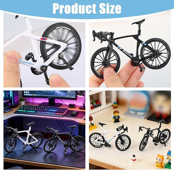 2PCS Mini Finger Bicycle Set, Scale Simulation Mountain Bike Model, Black & White Diecast Alloy Toy, Realistic Desk Decor & Collectible Gift