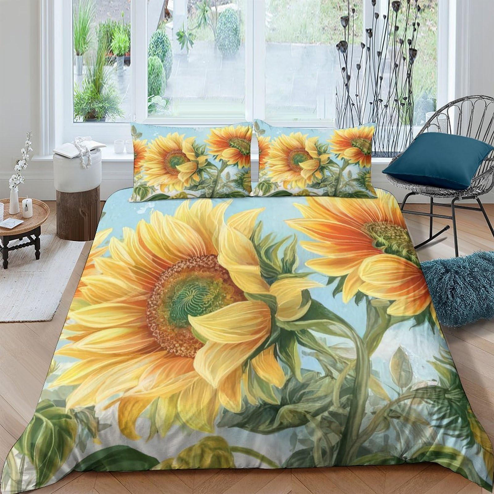 Ctjqhvkz Style-3 3D Printed Sunflower Bloom Fitted Sheet Microfiber Yellow Artful Floral Mattress Cover For Bedroom Decor Protection Single（135X200cm）