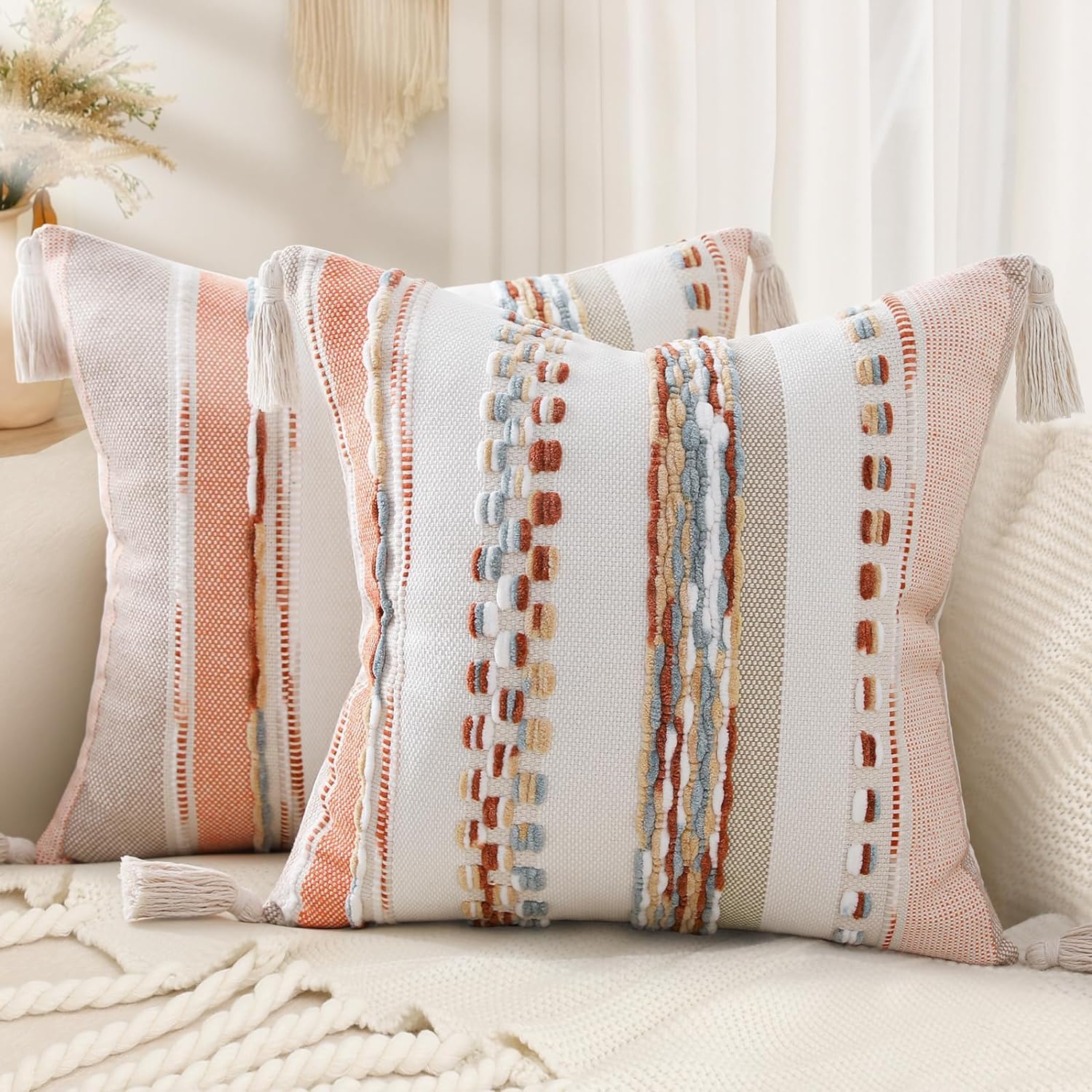 Amazon.com: decorUhome Boho Decorative Throw Pillow Covers 18x18 Set of ...