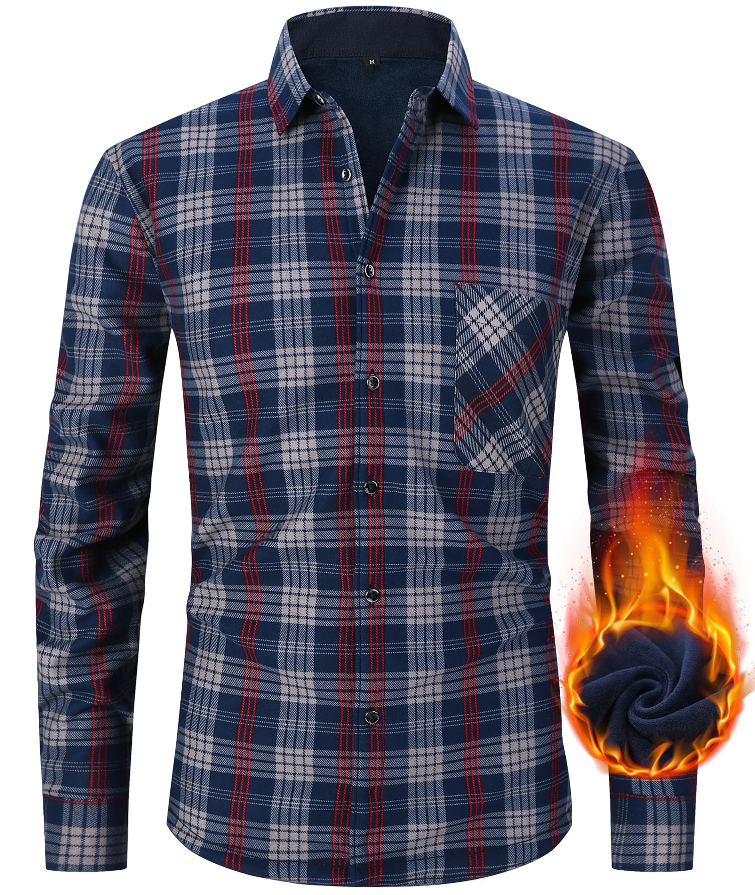 Boyzn Men's Flannel Shirts Jacket, Casual Button Down Plaid Jacket, Winter Warm Long Sleeve Fleece Shacket with Pocket