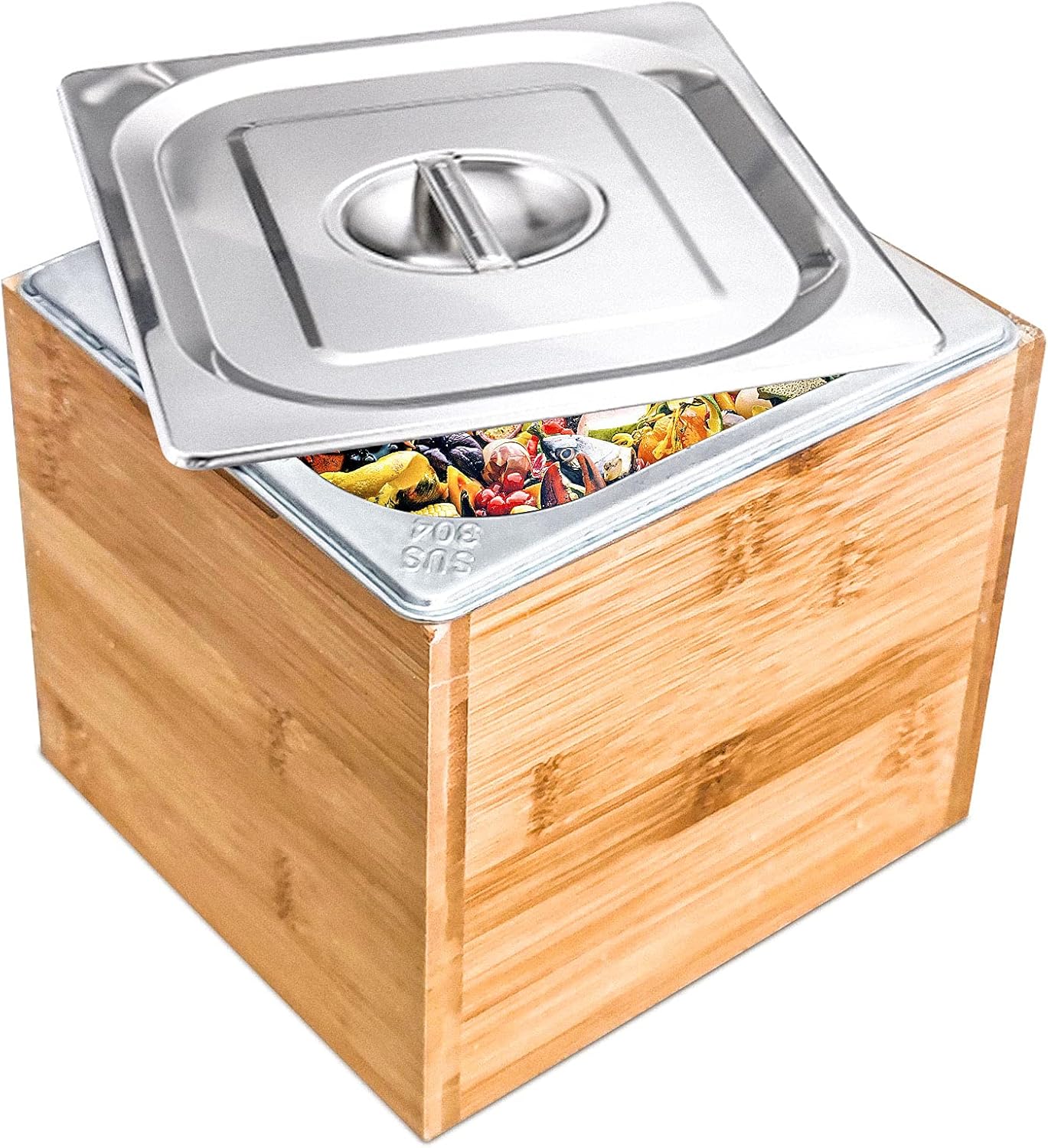 Exfoil Compost Bin Kitchen, Countertop Compost bin with lid & Bamboo