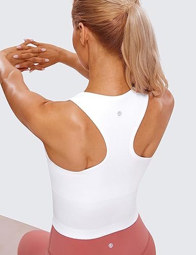 Miniatura 4 de CRZ YOGA Camiseta corta sin mangas de cuello alto acanalada sin costuras para mujer, sujetadores deportivos acolchados con espalda cruzada larga