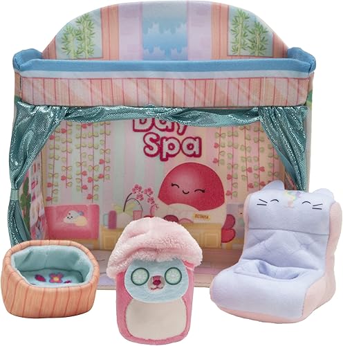 Squishville by Original Squishmallows Deluxe Day Spa Playscene – Incluye duquesa el ciervo rosa, toalla envolvente, máscara facial, lavabo y silla