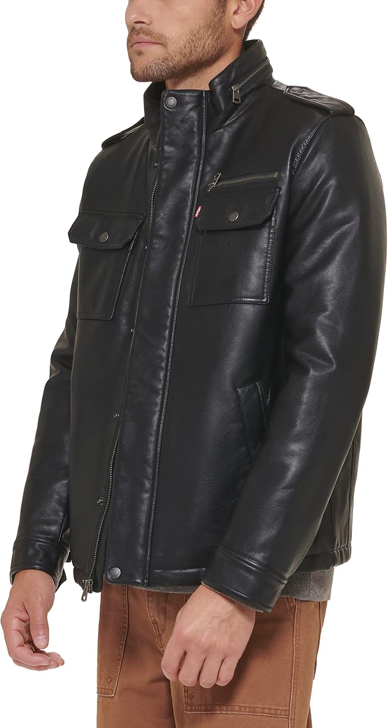 Levi's Men's Vintage Deer Faux Leather Sherpa Military Jacket Big & Tall - Image 3