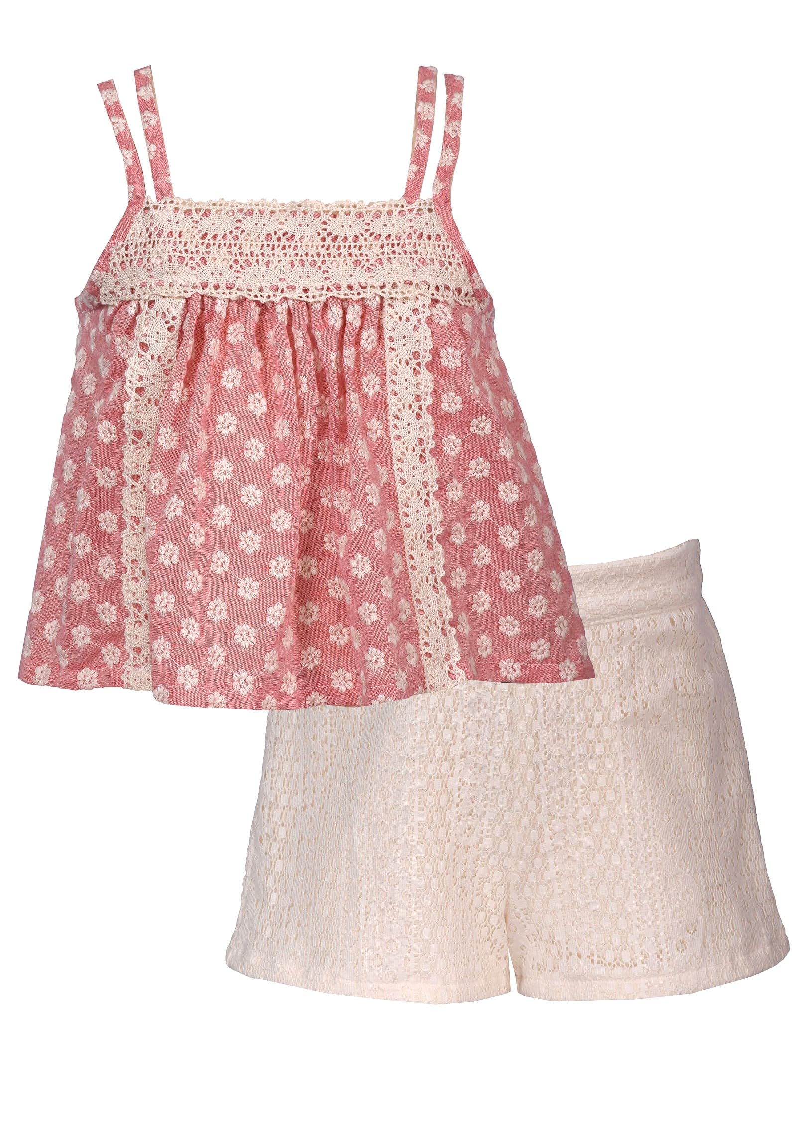 Bonnie Jean Girls Size 2T-16 Coral Gauze Top Ivory Lace Short Set