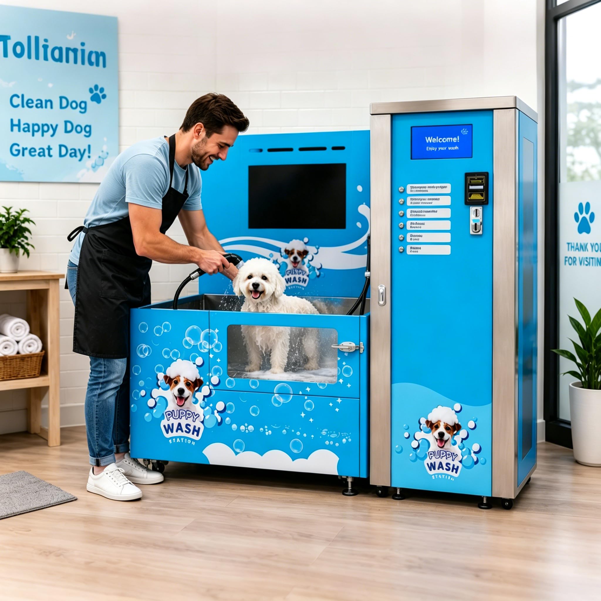 Stazione automatica automatica commerciale per lavaggio del cane con shampoo condizionatore integrato per risciacquo, attrezzatura professionale per la toelettatura degli animali domestici per negozi
